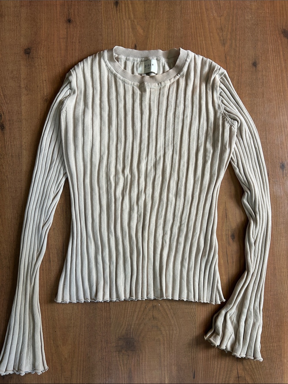 DISSH Neutral Ribbed Long-Sleeve Knit Top - Light Beige